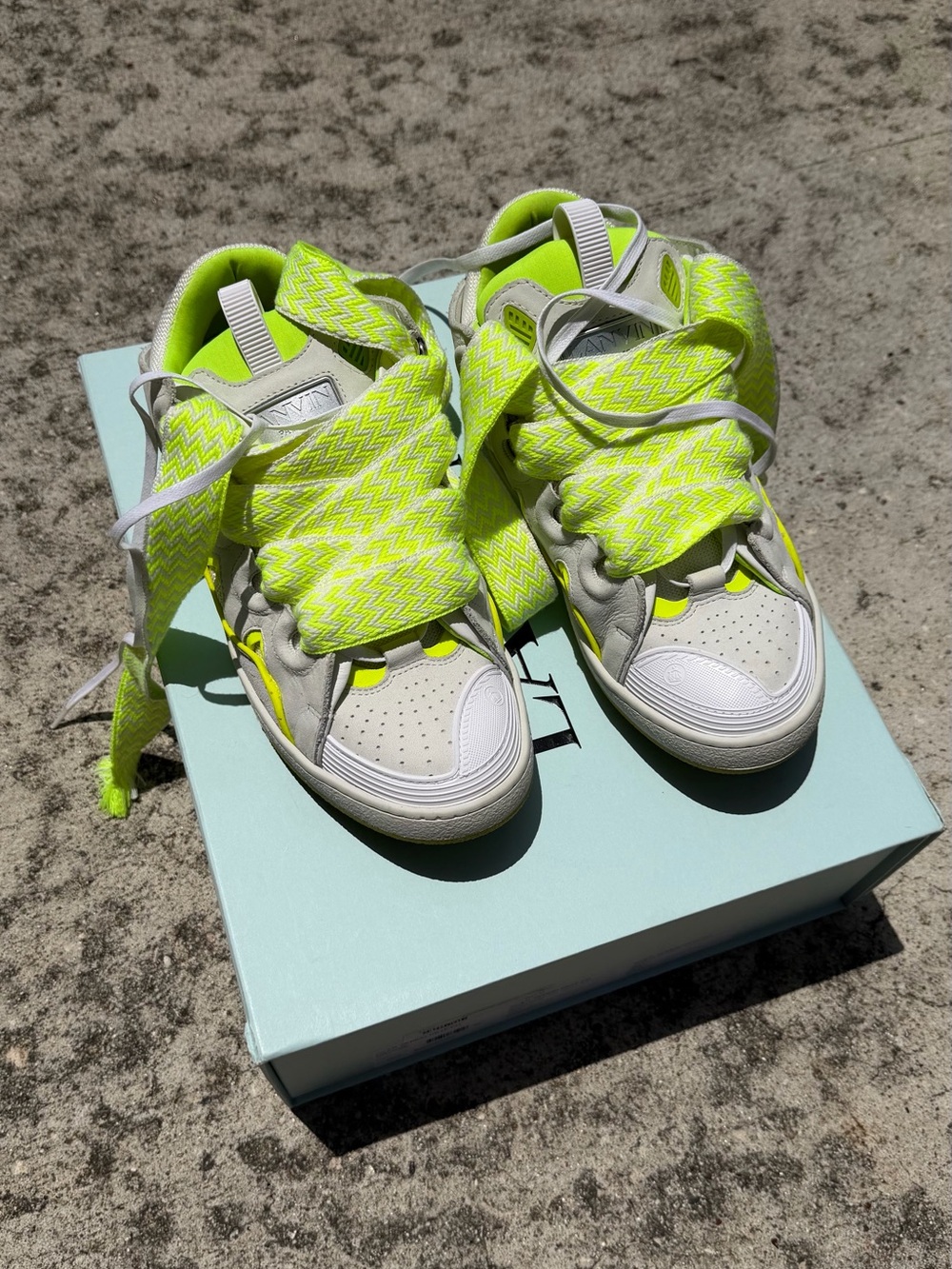 Lanvin Neon Yellow and White Women's Low-Top Sneakers